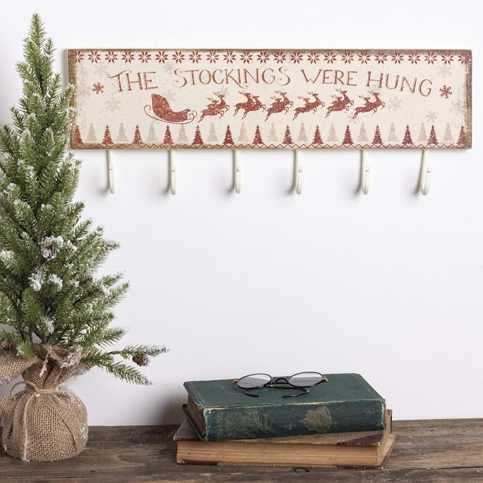 Primitives by Kathy Rustic Christmas Stockings were Hung 6-Hook Board