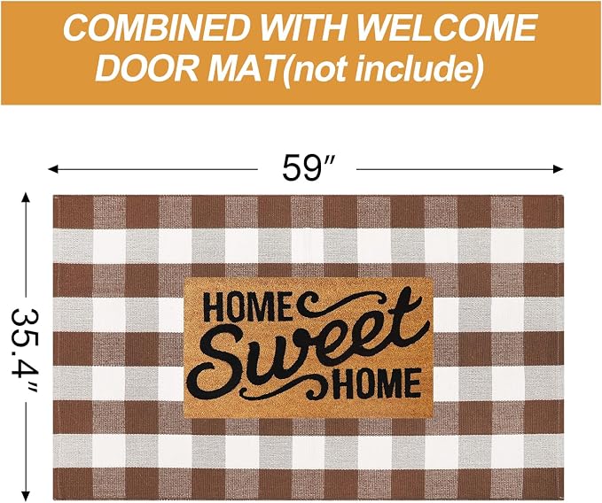 Collive 3x5 Buffalo Plaid Checkered Outdoor Rug, Fall Autumn Decor Door Mat, Coffee and White Washable Front Doormat Outside Entrance, Layered Welcome Mat Porch Area Rugs for Entryway Patio