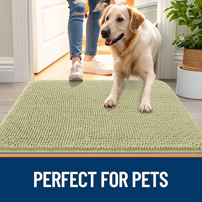 OLANLY Dog Door Mat for Muddy Paws 70x24, Absorbs Moisture and Dirt, Absorbent Non-Slip Washable Doormat, Quick Dry Chenille Mud Mat for Dogs, Entry Indoor Entryway Carpet for Inside Floor, Vanilla
