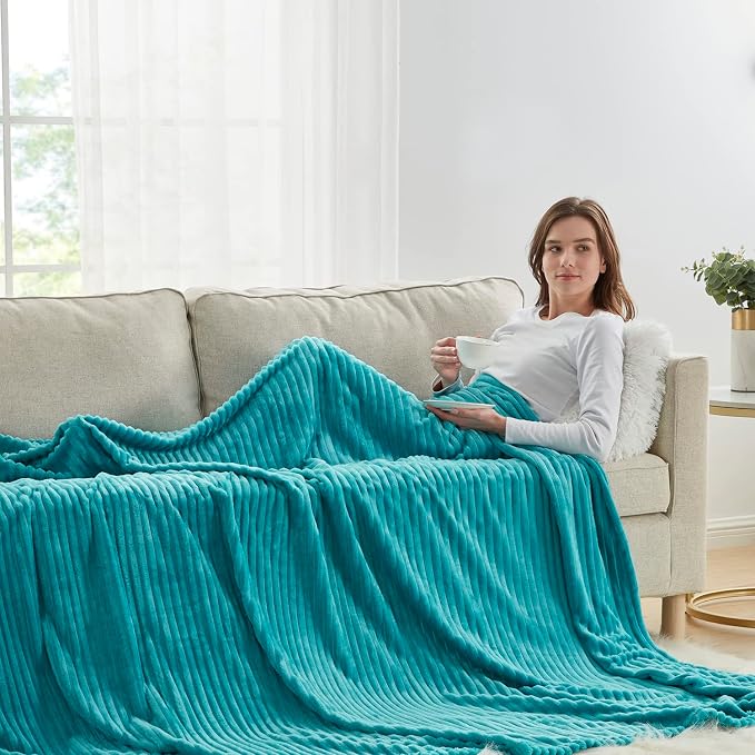 Nestl Blue Throw Blanket for Couch - Cozy Warm Fuzzy Blankets for Women, Plush Small Fleece Throws for Girls - Teal Blue, 50 x 60 Inches