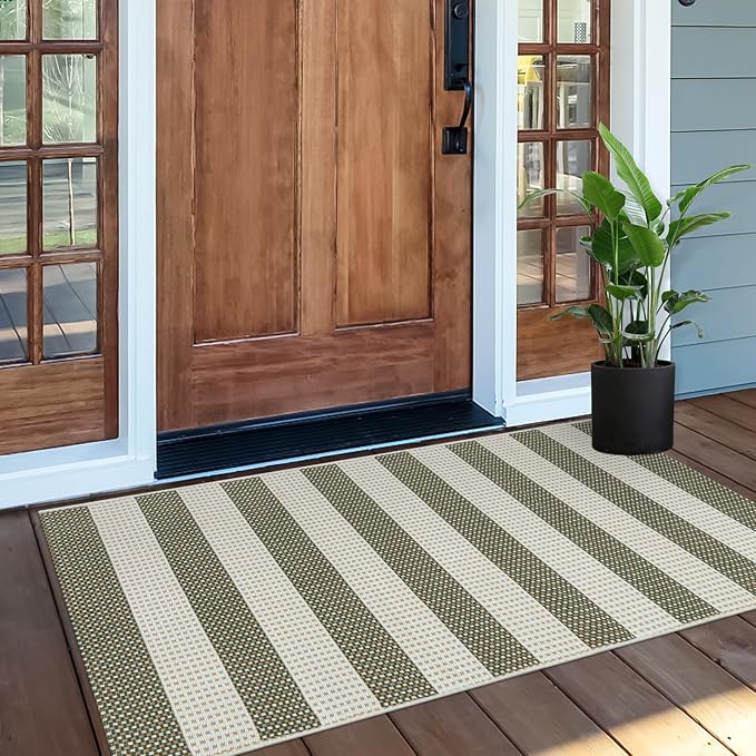 OJIA Striped Rug 24"x51" Front Door Mat Outdoor Doormat Outside Porch Decor | Door Mat Outside Entrance Woven Washable Porch Rug Cotton Indoor Outdoor Rug Small Checkered Rugs for Kitchen Entryway Patio