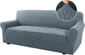 H.VERSAILTEX Stretch Sofa Slipcovers Soft Sofa Covers Washable 1 Piece Sofa Covers with Elastic Bottom for Kids,Dog Upgrade Thick Jacquard Fabric with Spiral Pattern(75"-85", Stone Blue)