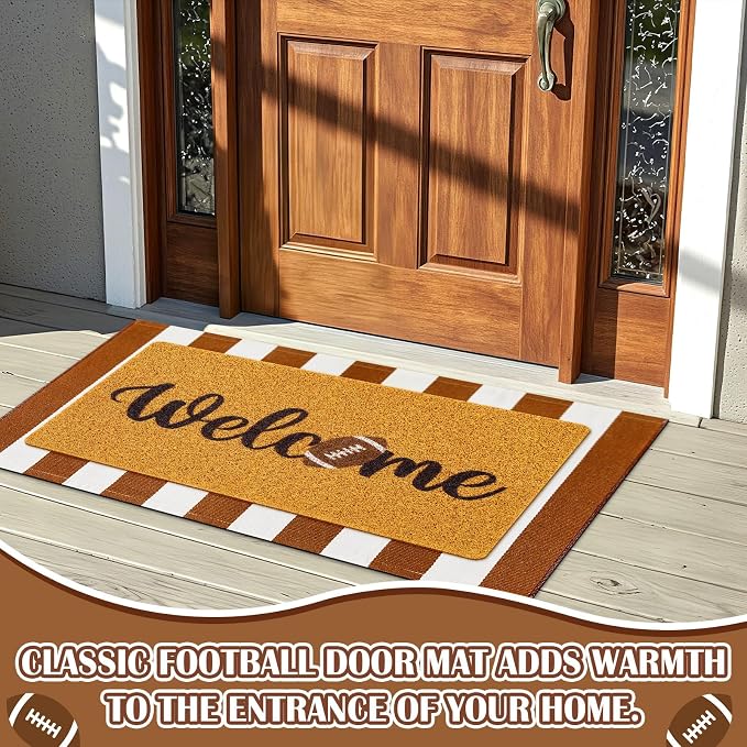 Geelin 2 Pcs Fall Front Door Mat Welcome Mat Outdoor Decorative Doormat Non Slip Buffalo Checkered Rug for Indoor Outdoor(Welcome Football)