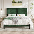 Allewie California King Size Platform Bed Frame with Adjustable Headboard | Plush Velvet Upholstered, Vertical Channel Tufted, Sturdy Wood Slats, No Box Spring Needed, Easy Assembly, Green
