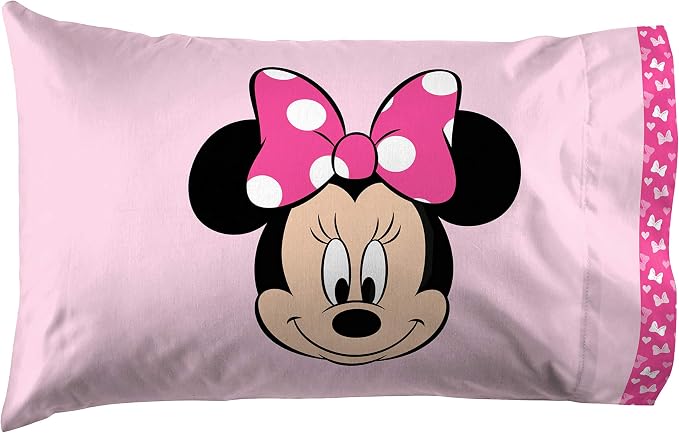 Jay Franco Disney Minnie Mouse Kids Full Size Sheet Set 4 Piece - Cute | Super Soft Microfiber, Deep Pocket, Flat & 2 Pillowcases, Reversible, Machine Washable, Pink Polka Dot (Officially Licensed)