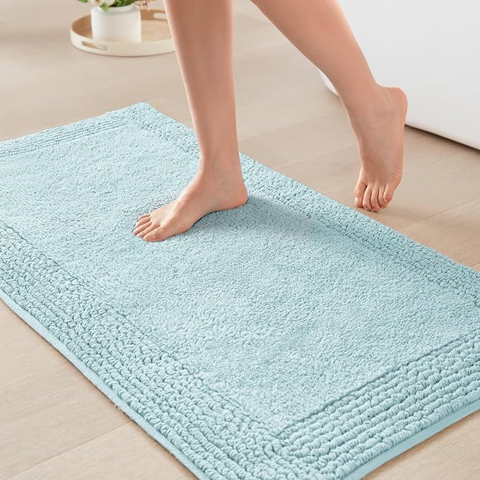 Madison Park Splendor Reversible 100% Cotton Bath Rug, 24 x 36, Blue | Tufted Bathroom Mat, 3000 GSM, Hotel Quality, Luxurious Plush, Medium Pile, Absorbent, Quick Dry, OEKO-TEX, Shower Room Décor