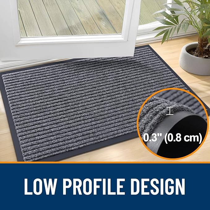 OLANLY Front Door Mat Indoor Outdoor Entrance, 2-Pack 59 x 34 Inch, Waterproof Heavy Duty Doormat, Fade Resistant, Low Profile, Easy Clean Patio Porch Welcome Floor Mats for Entry, Grey