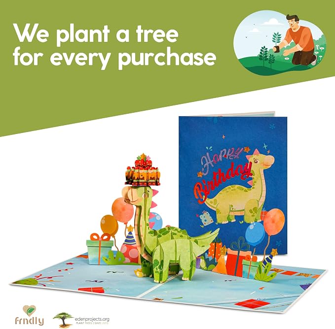 Paper Love Birthday Pop Up Cards 2 Pack - Includes 1 Birthday Hedgehog and 1 Birthday Dinosaur, For Adults or Kids -8" x 6" Cover - Includes Envelope and Note Tag