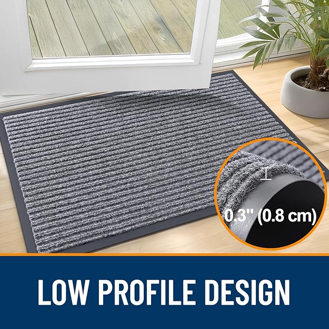 OLANLY Front Door Mat Indoor Outdoor Entrance, 2-Pack 29.5 x 17 Inch, Waterproof Heavy Duty Doormat, Fade Resistant, Low Profile, Easy Clean Patio Porch Welcome Floor Mats for Entry, Light Gray