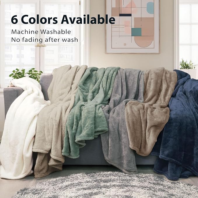 DEZ FURNISHINGS Ultra Soft Plush Fleece Throw Blanket, Double Sided Cozy Thick Warm Blanket for Sofa & Bed, King (108" x 90"), Ivory