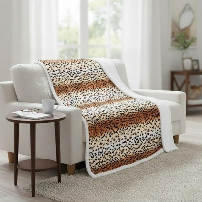 Lavish Home Fleece Sherpa Throw Blanket - Ultra Soft Plush Bed, Sofa or Couch 50" x 60" Tiger Set of 1