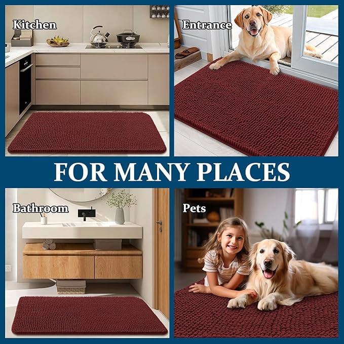 OLANLY Dog Door Mat for Muddy Paws 59x32, Absorbs Moisture and Dirt, Absorbent Non-Slip Washable Doormat, Quick Dry Chenille Mud Mat, Entry Indoor Entryway Carpet for Inside Floor, Caramel Russet