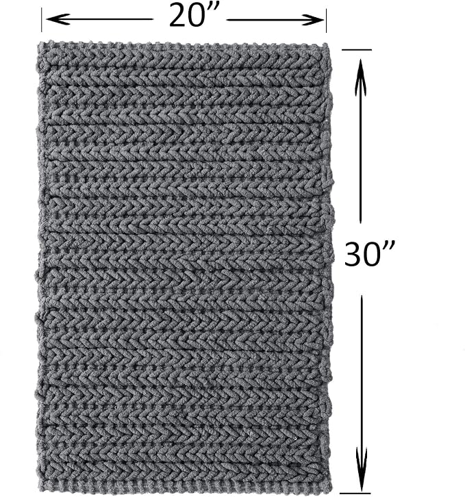 Madison Park Lasso Cotton Bath Rug Non-Slip Absorbent, 20 x 30, Charcoal | Quick Dry, Soft Pile, Machine Washable, OEKO-TEX Certified