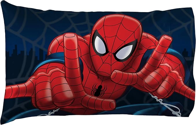 Jay Franco Kids Sheet Set with Fitted, Flat Sheets & Pillow Cover - Ultra-Soft Bedding with Pillowcase for Room Decor, Blue - Spiderman, 4 Piece Full