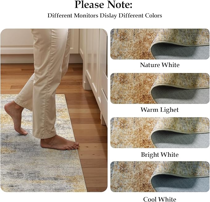 3x7 Washable Kitchen Runner Rug: Modern Abstract Runners for Hallway Soft Non Slip Rugs with Rubber Backing Low Pile Thin Floor Carpet for Entryway Bedroom Bathroom Bedside Indoor(Grey/Yellow,3x7)
