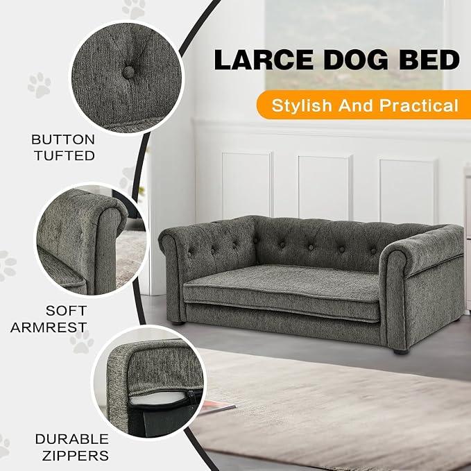 Dog Sofa Couch for Small to Medium Dogs, Memory Foam Dog Couch with Washable Fabric, Removable Cushion, Sofa Bed for Medium Dogs, Dark Gray