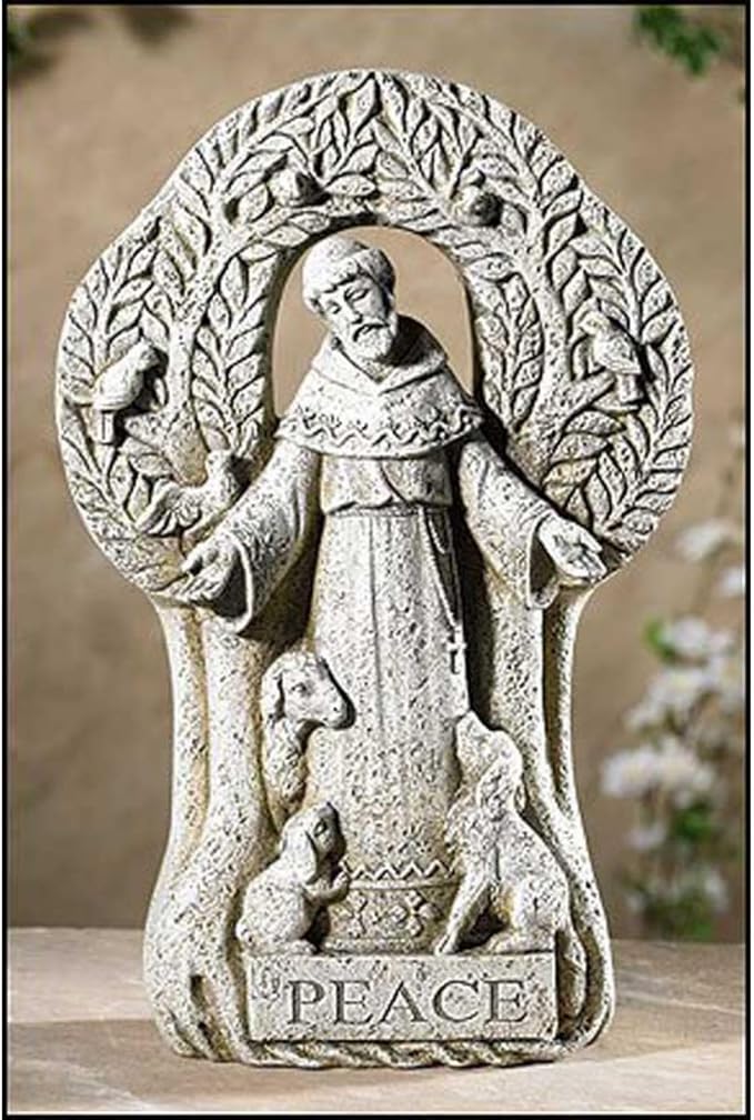 Avalon Gallery Saint Francis Peace Tree Garden Figurine, Stone Resin Outdoor Statue, 12.5" Tall x 8" Wide