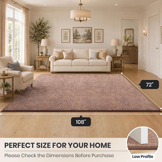 PURRUGS Easy Care Area Rug 6ft x 9ft, Non-Slip Washable Entryway Rug, Stain Resistant Accent Rug for Hallway, Living Room, Bedroom and Mudroom, Brown-Light Cream