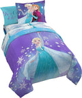 Disney Frozen 'Magical Winter' 5 Piece Twin Bed Set | Bed in a Bag, Comforter Sheets Sham Pillowcase, Official Brand, Soft Microfiber, Machine Washable, Easy Care, Girls Gift