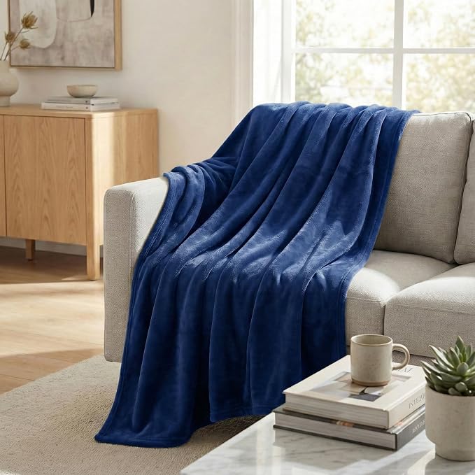 Americanflat 50x60 Fleece Throw Blanket - Soft and Breathable Throw Blanket for Couch, Bed, Chair - Fleece Blankets Perfect for Home, Bedroom, or Outdoor Use - Blue