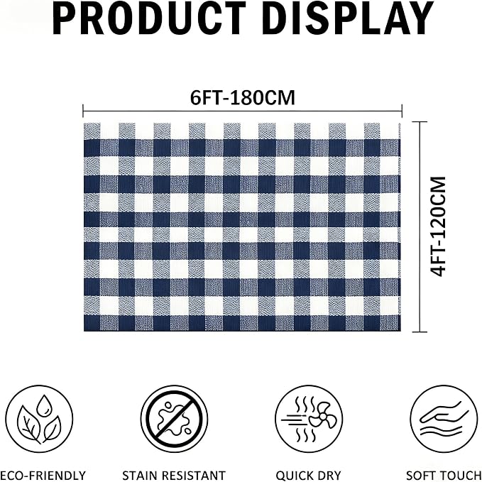 Buffalo Plaid Outdoor Rug 4x6 Ft Navy Blue and White Checkered Area Rug Washable Indoor Outdoor Rugs for Entryway,Hallway, Kitchen, Living Room, Dining Room, Bedroom