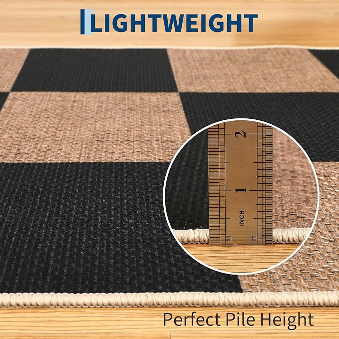 COZYLOOM 2x8 Bathroom Runner Rug Machine Washable Area Rugs for Entryway Modern Geometric Print Floor Cover with Non Slip Backing, Non Shedding Low Pile Checkered Mats for Kitchen, Brown