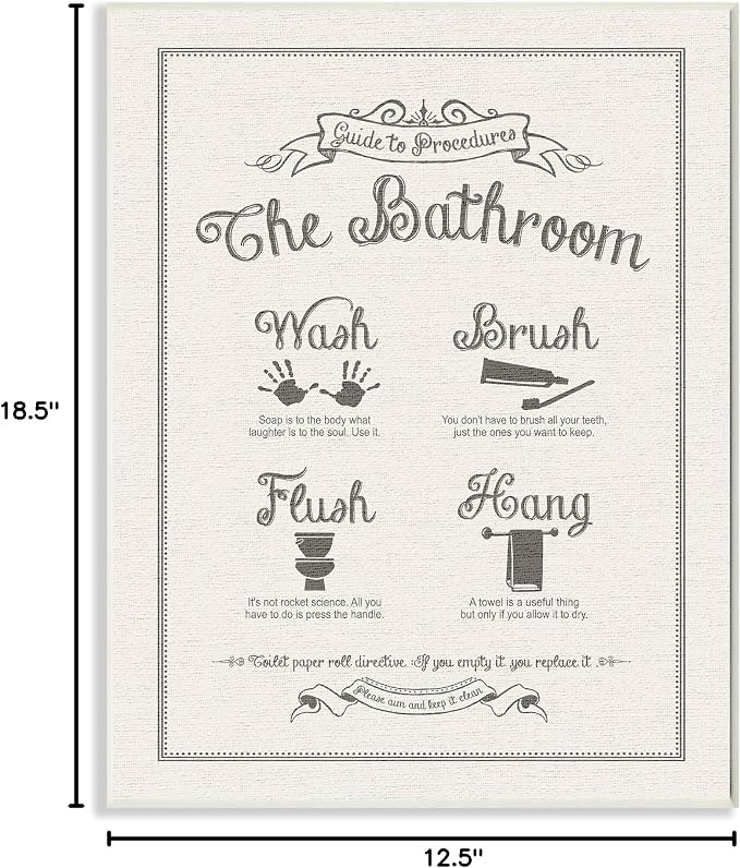 Stupell Industries Guide To Bathroom Procedures Linen Look Oversized Wall Plaque Art, Proudly Made in USA | Stupell Industries · By Lettered and Lined · Ready to hang · Clean diagram style for bathroom decor · Made in USA