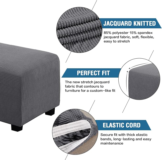 H.VERSAILTEX Ottoman Cover Slipcover Rectangle Fit Length 33"-38" Footrest Sofa Slipcovers Stool Cover Footstool Protector Covers Feature Stretch Thick Soft Jacquard Fabric Removable Washable - Grey