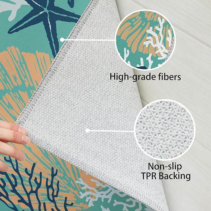 Tritard Coastal Area Rugs Nautical Beach Themed Non-Slip Machine Washable Rugs Modern Floor Carpet for Living Room Bedroom, 4x6, Teal and Turquoise