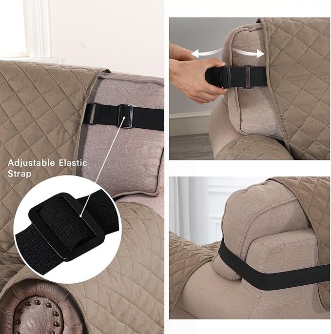 H.VERSAILTEX Reversible Loveseat Cover Water Resistant Furniture Protector for Dog Non Slip Couch Cover with Elastic Strap Washable Loveseat Slipcover Seat Width to 46"(Loveseat, Taupe Brown/Beige)