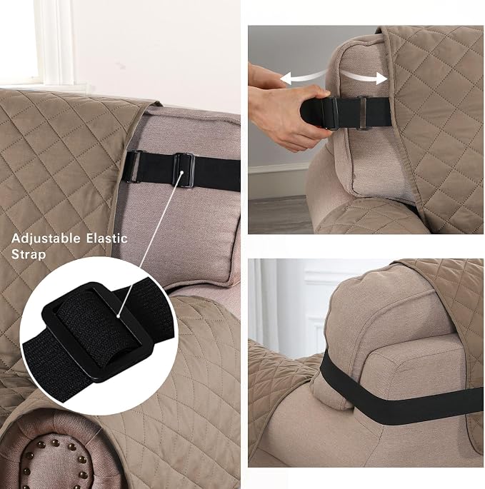 H.VERSAILTEX Reversible Quilted Sofa Cover Water Resistant Sofa Slipcover Washable Couch Cover with Non Slip Elastic Strap Furniture Protector for Kids, Dogs, Pets(Sofa, Taupe Brown/Beige)