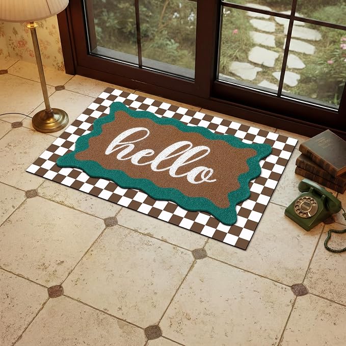 Tinideya 2 Pcs Summer Door Mat Vintage Neutral Welcome Non Slip Coir Mats Brown White Western Floor Layering Doormats Seasonal for Front Porch Entryway Decor