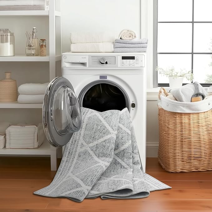 ReaLife Rugs Machine Washable Area Rug - Living Room Bedroom Bathroom Kitchen Entryway Office - Padded Low Pile Stain Resistant Premium - Boho Modern Farmhouse - Tessa - Gray Ivory 4' x 6'