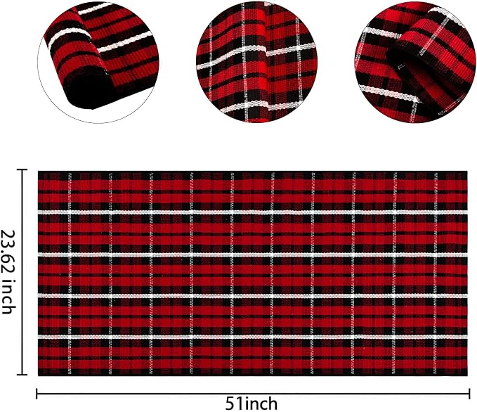 Christmas Outdoor Rugs 24 x 51''Black Red Buffalo Plaid Front Porch Rug Hand-Woven Machine Washable Indoor/Outdoor Layered Door Mats for Entryway/Bedroom/Outdoor