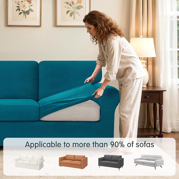 SUBRTEX 7 Pieces Stretch Sofa Slipcover Sets Couch Cover Sets Backrest Cushion Covers Furniture Protector Collection Set for Oversize Sofa Loveseat Chair Slip Covers(Large, Teal)