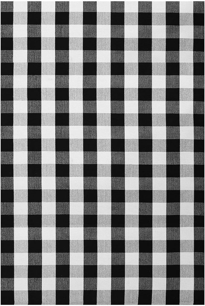 KOZYFLY Buffalo Plaid Area Rug 5x8 Living Room Rug Washable Cotton Black and White Checkered Rugs Outdoor Carpet for Dining Room Bedroom Farmhouse Patio Rugs