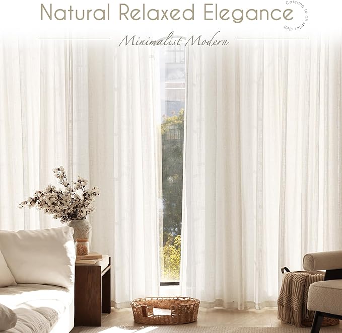 Cream Natural Linen Curtains 84 inch Length 2 Panels Set Neutral Rustic Farmhouse Living Room Drapes Back Tab Pleated Look Light Filtering Semi Sheer Curtains 84 inches Long Ivory Colored 42x84