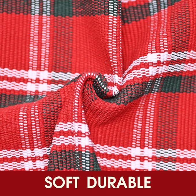 Christmas Red Green White Plaid Rug, 28" x 43" Cotton Hand-Woven Buffalo Check Layered Door Mat for Front Porch, Entryway, Outdoor Holiday Decor, Washable Farmhouse Rug for Home, Patio, Kitchen