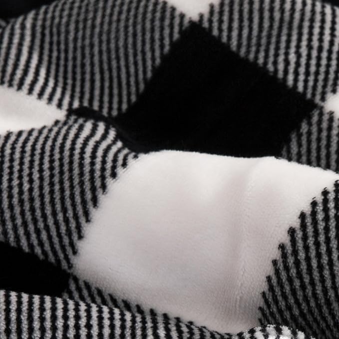 Elegant Comfort Ultra Soft Reversible Buffalo Plaid Flannel Sherpa Blanket - Cozy Silky Checkered Fleece Throw for Couch, Bed - Plush Fuzzy Warm Winter Blanket for Gift, Twin XL, Black