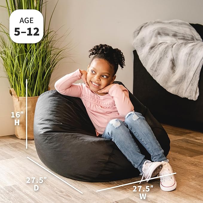 Big Joe Classic Bean Bag Chair for Kids Bedroom and Reading Nook, Easy-Clean Stretch Limo Black, Durable Nylon Polyester Blend, 2 feet Refillable | 2 feet, Smartmax Fabric, Polystyrene Bean Filled, Refillable, Nylon Polyester, Safe for Kids Ages 3+, Su...