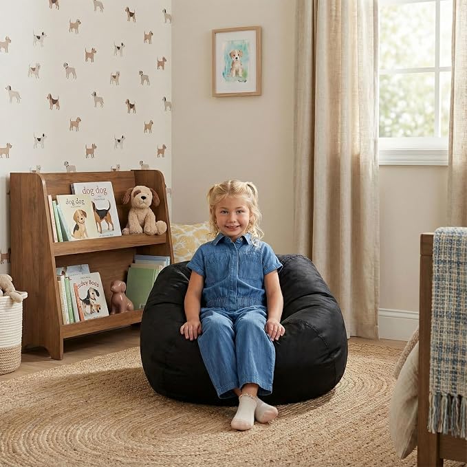 Big Joe Classic Bean Bag Chair for Kids Bedroom and Reading Nook, Easy-Clean Stretch Limo Black, Durable Nylon Polyester Blend, 2 feet Refillable | 2 feet, Smartmax Fabric, Polystyrene Bean Filled, Refillable, Nylon Polyester, Safe for Kids Ages 3+, Su...