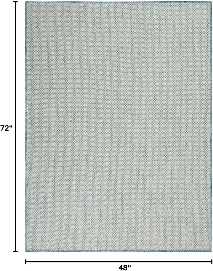 Nourison Home Courtyard Ivory Aqua 4' x 6' Area Rug - Easy Clean, Non Shedding, Bed Room, Living Room, Dining Room, Kitchen (4' x 6')