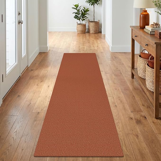 IOHOUZE Washable Runner Rug 2x7 Non Slip Runners for Hallways Entryway Runner Indoor, Kitchen Rugs Woven Cotton Floor Carpet for Kitchen Hall Entrance Bedroom, Burnt Orange/Tan