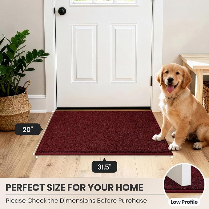 PURRUGS Dirt Trapping Door Mat 20" x 31.5", Non-Slip Machine Washable Entryway Rug, Dog Doormat, Indoor Front Door Mat, Super Absorbent Entry Rug for Muddy Shoes & Paws, Burgundy Red