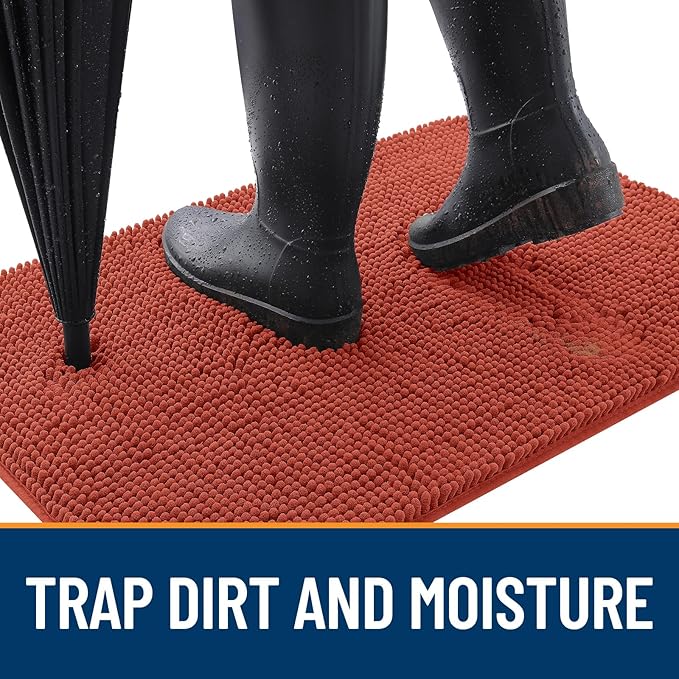 OLANLY Dog Door Mat for Muddy Paws 70x24, Absorbs Moisture and Dirt, Absorbent Non-Slip Washable Doormat, Quick Dry Chenille Mud Mat for Dogs, Entry Indoor Entryway Carpet for Inside Floor, Maple Red