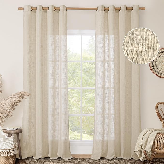 LAMIT Light Filtering Sheer Linen Curtains 102 inches Long, Linen Textured Semi by LAMIT