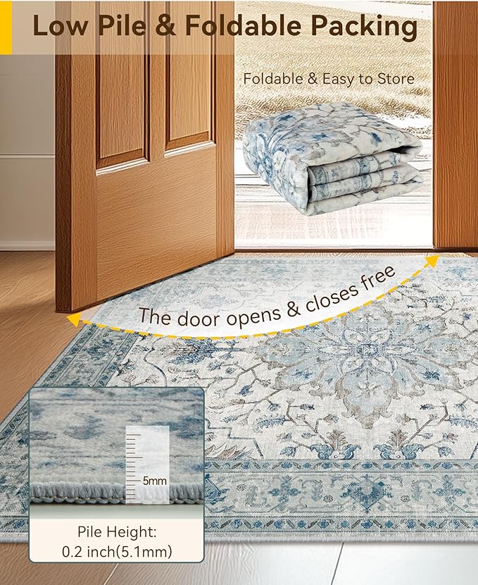 Area Rugs 2'x3' Kitchen Rugs Entry Rug Small Rugs for Entryway Kitchen Bathroom Door Mat Indoor Entrance,Washable Non Slip, Light Blue Navy Beige Gray White
