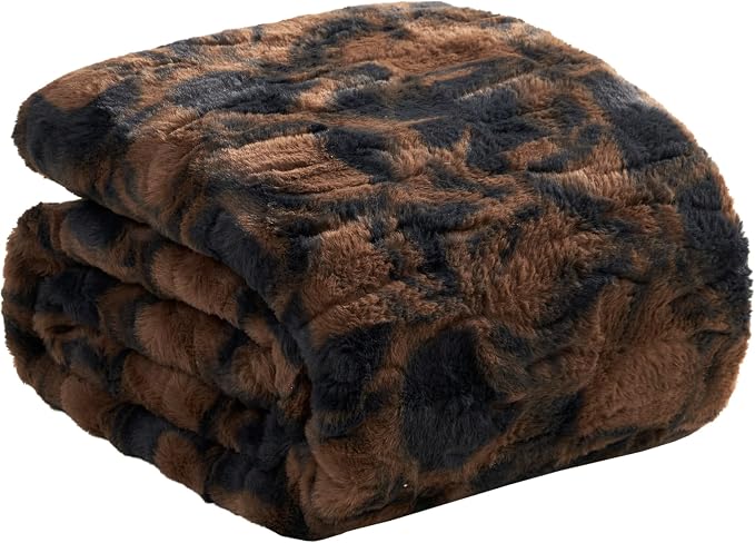 Nine West Faux Fur Throw Blanket, 50"x70", Cacao Nibs Brown