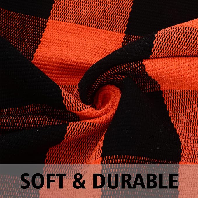 Fall Plaid Area Rug 4x6 Ft, Orange and Black Buffalo Check Large Farmhouse Cotton Rug, Hand-Woven Washable Indoor Outdoor Carpet for Halloween Thanksgiving Autumn Porch Patio Decor