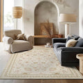 EVERGRACE Area Rugs for Living Room 6x9, Boho Floral Faux Wool Indoor Outdoor Rugs, Washable Rugs for Bedroom Dining Room Entryway Kitchen, Low Pile Floor Mat Carpet for Home Decor, Natural Beige